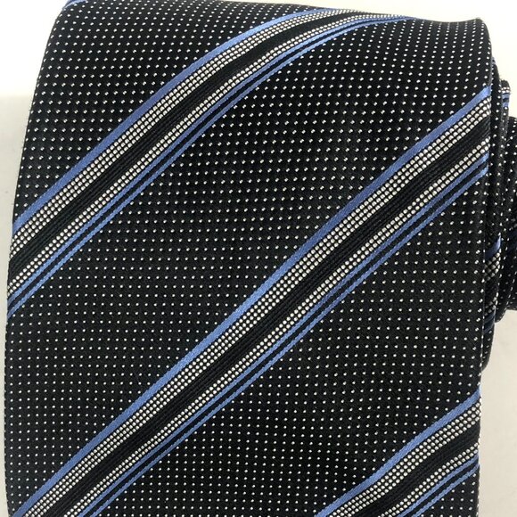 Burberry London Men's Necktie Black Silk Polka Dot Striped Woven Designer Italy - Picture 2 of 6